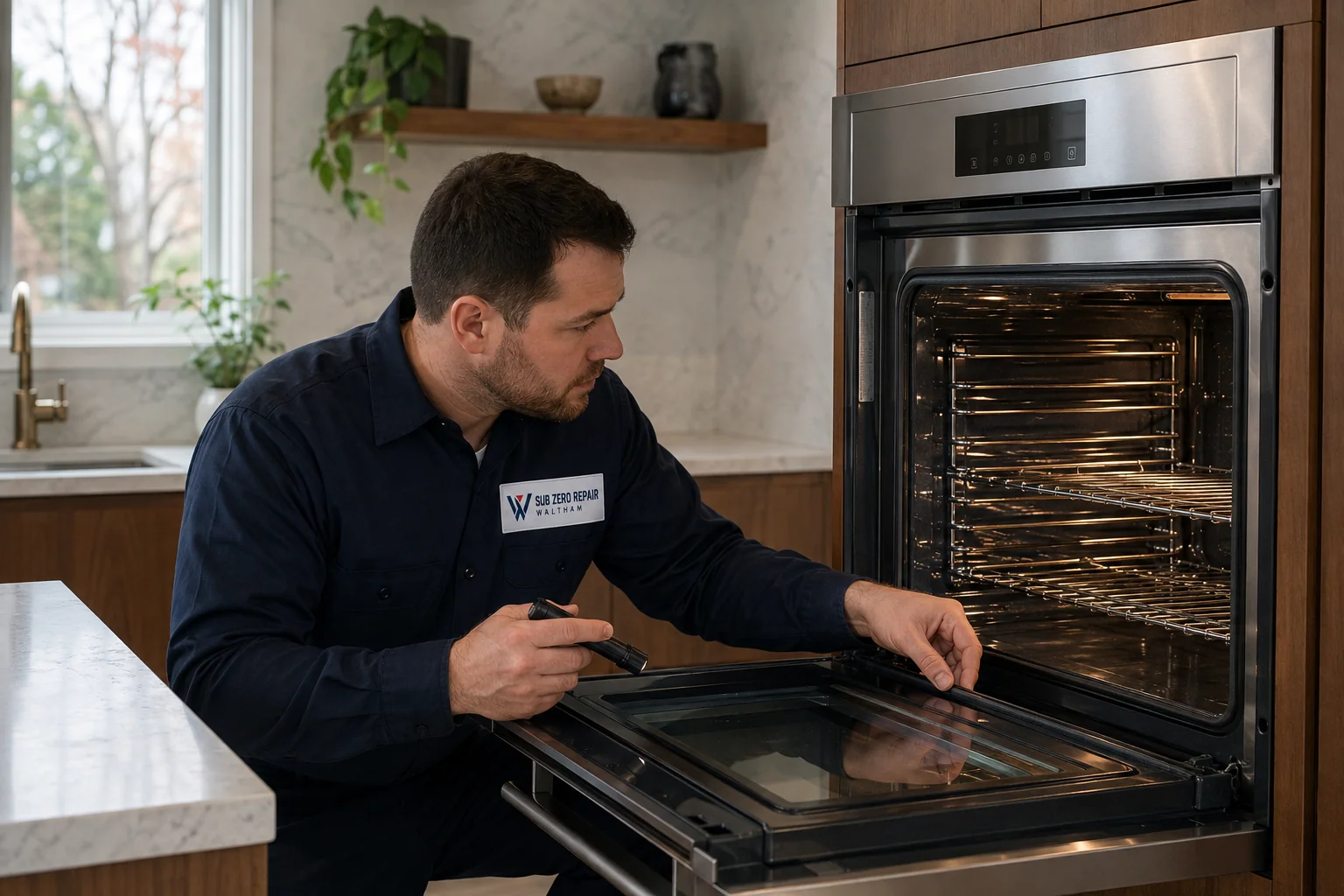 Illustrative Thermador kitchen appliance service scene