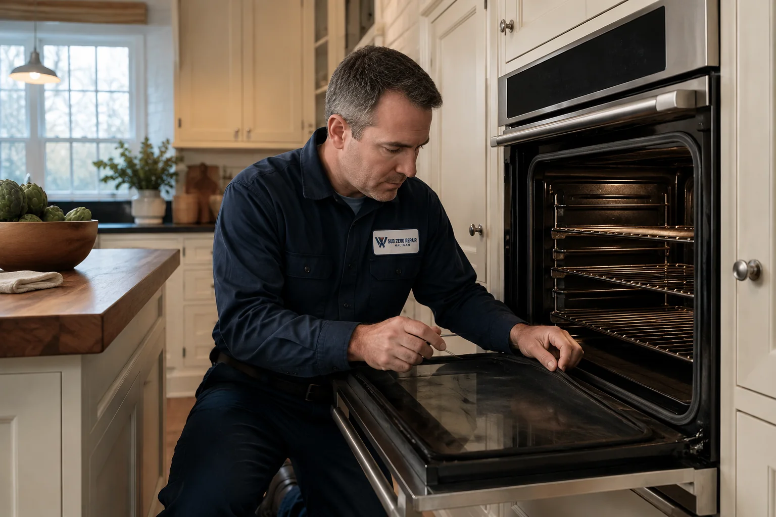 Illustrative Thermador kitchen appliance service scene