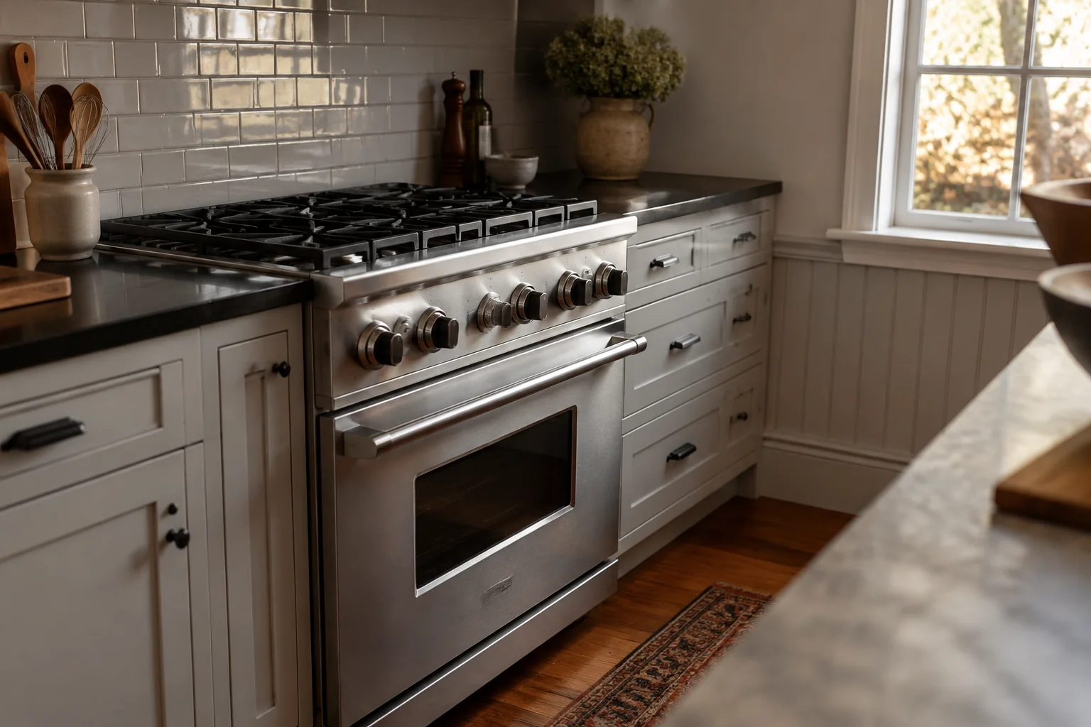 Illustrative Viking kitchen appliance service scene