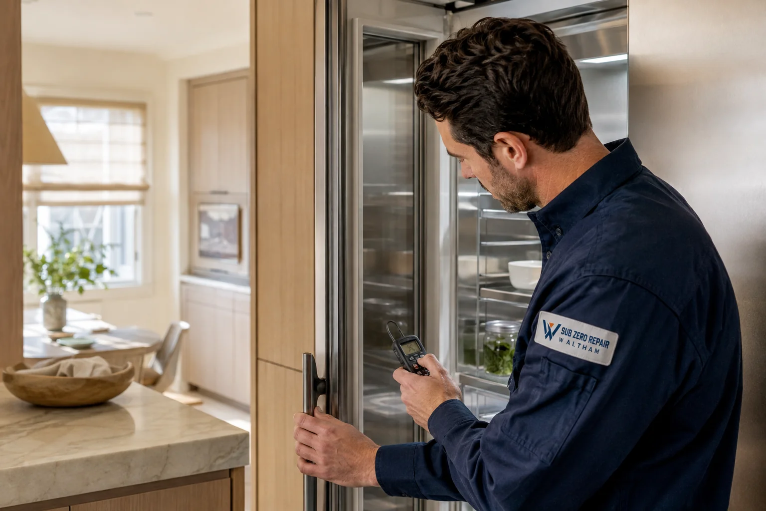 Illustrative kitchen appliance service scene