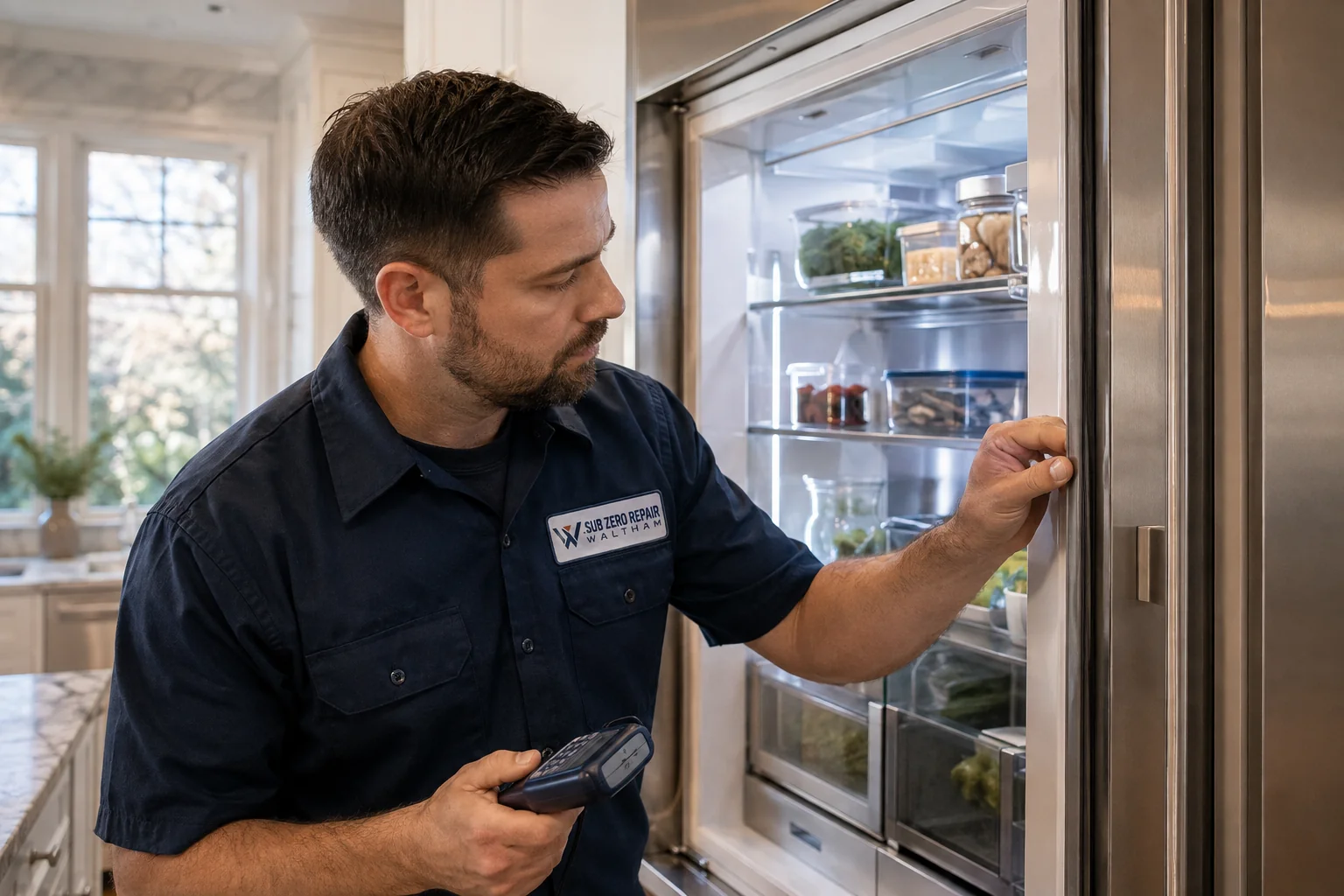 Illustrative kitchen appliance service scene