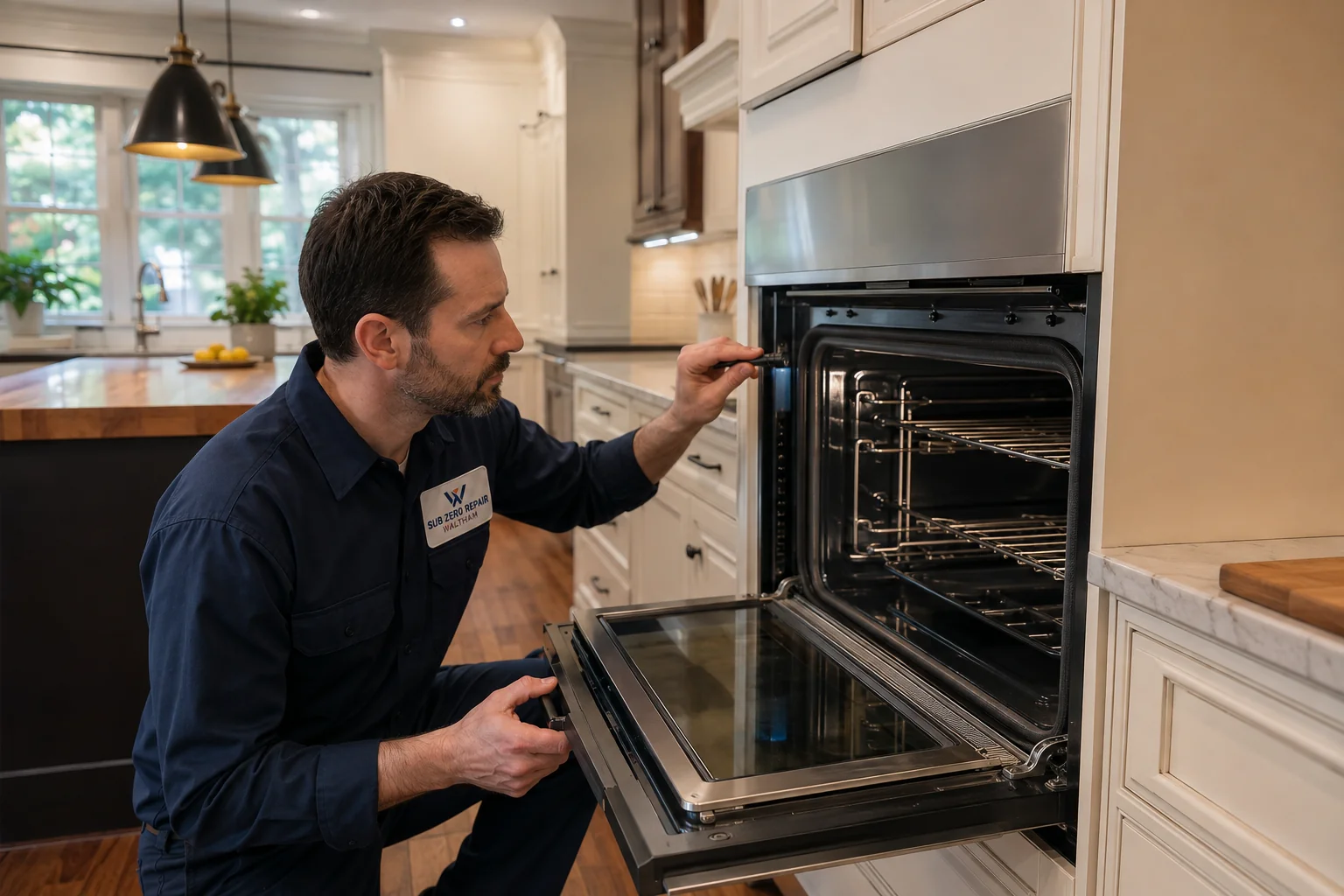 Illustrative Thermador kitchen appliance service scene