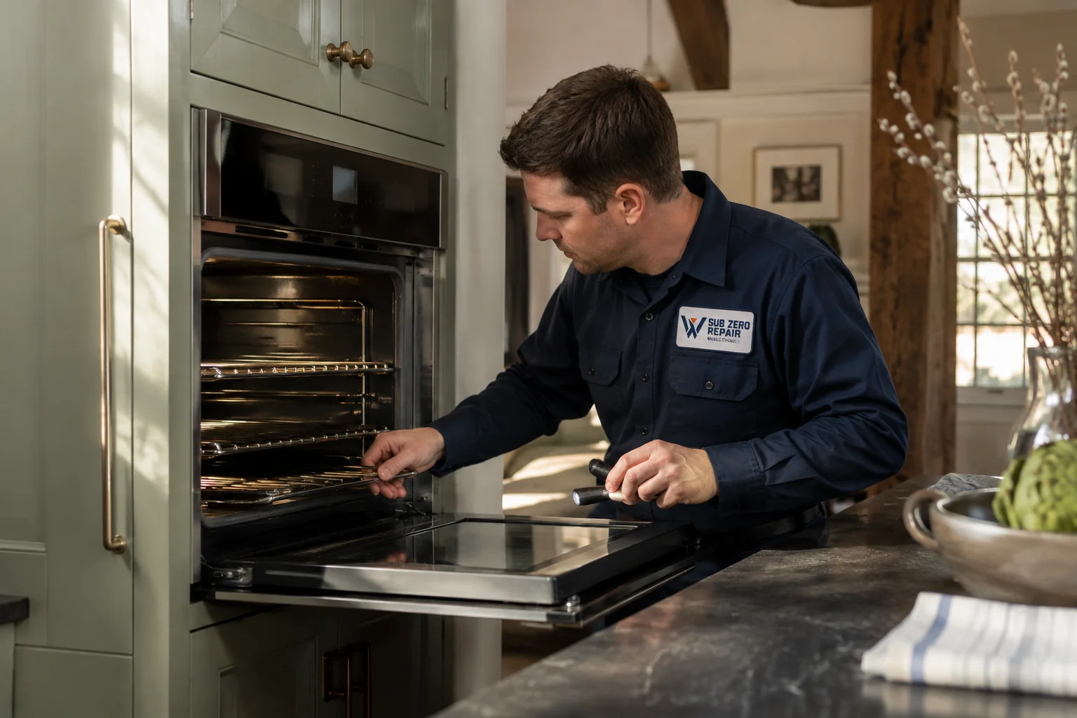 Illustrative Thermador kitchen appliance service scene