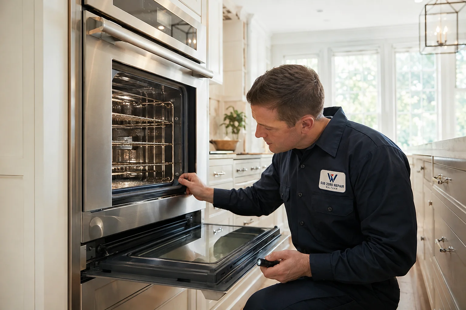 Illustrative Thermador kitchen appliance service scene