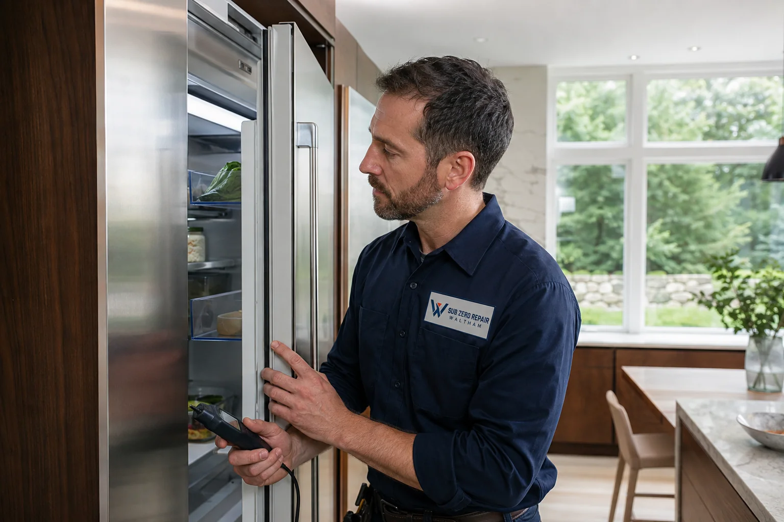 Illustrative kitchen appliance service scene