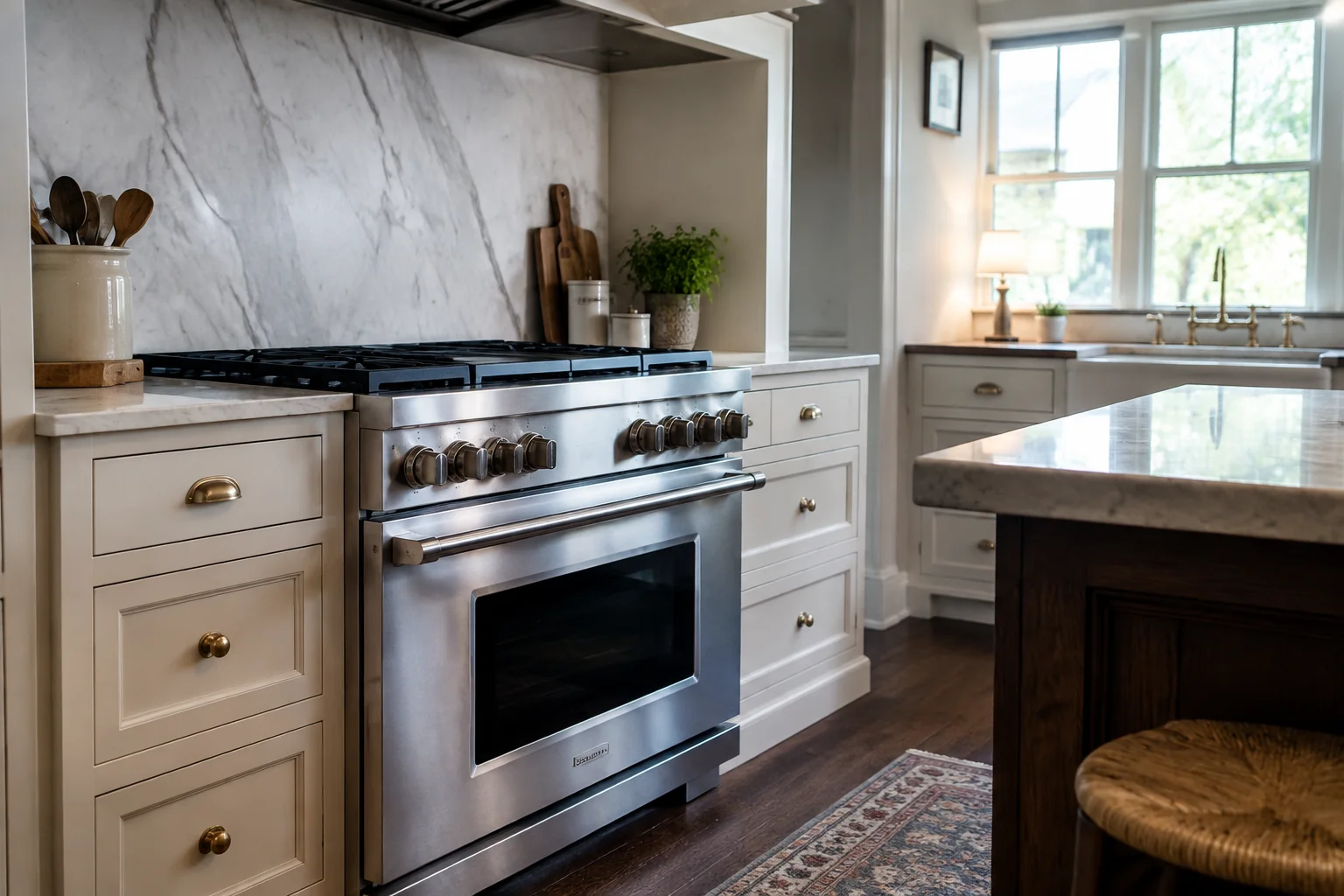 Illustrative kitchen appliance service scene
