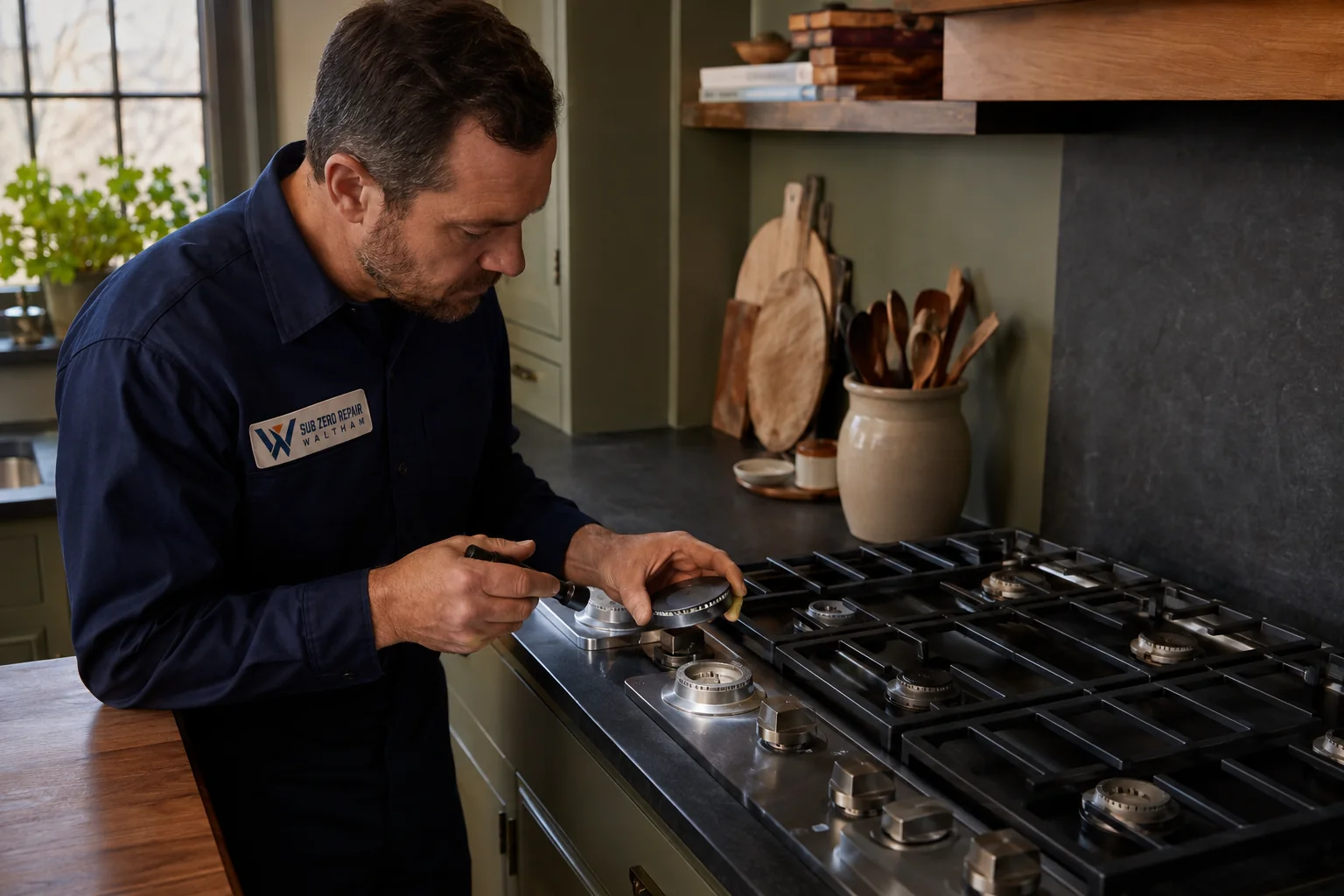 Illustrative Monogram cooktop service scene