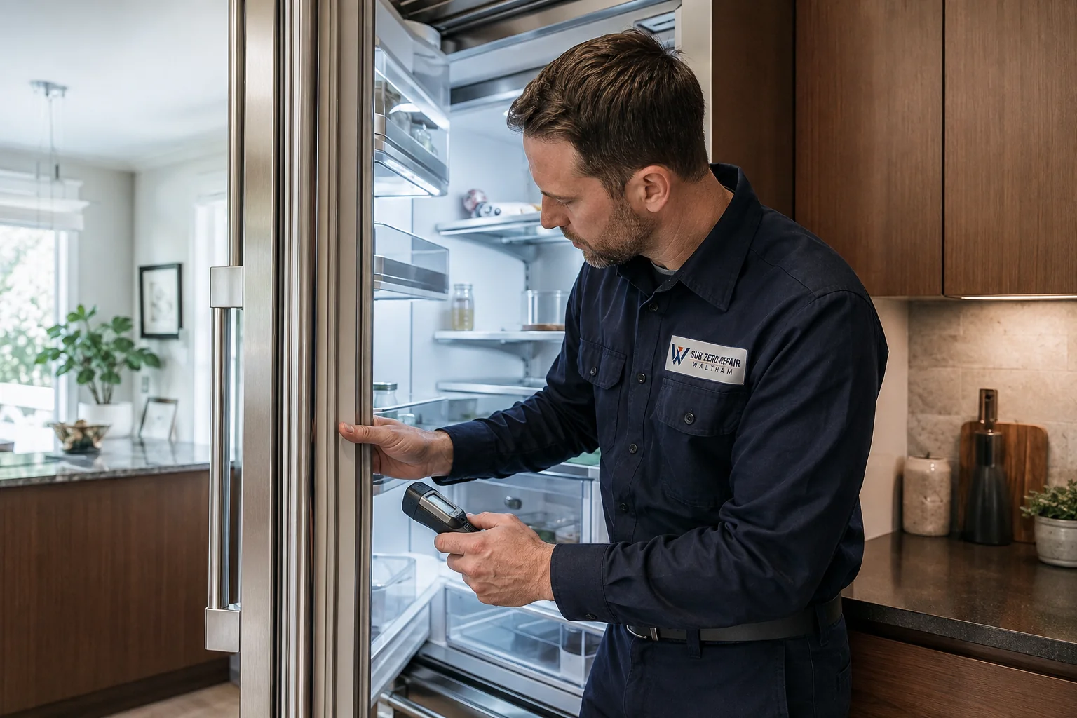 Illustrative Monogram refrigerator service scene