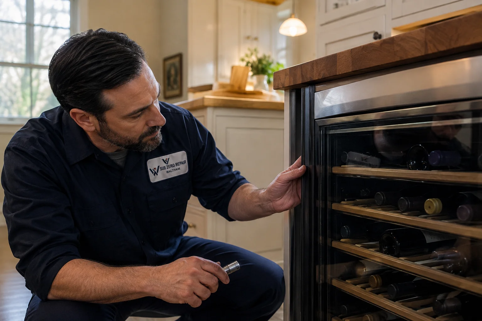 Illustrative Monogram wine cooler service scene
