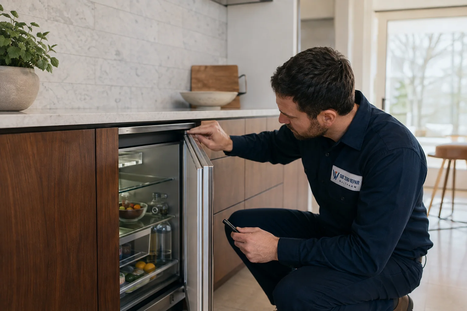 Illustrative Sub-Zero undercounter refrigerator service scene