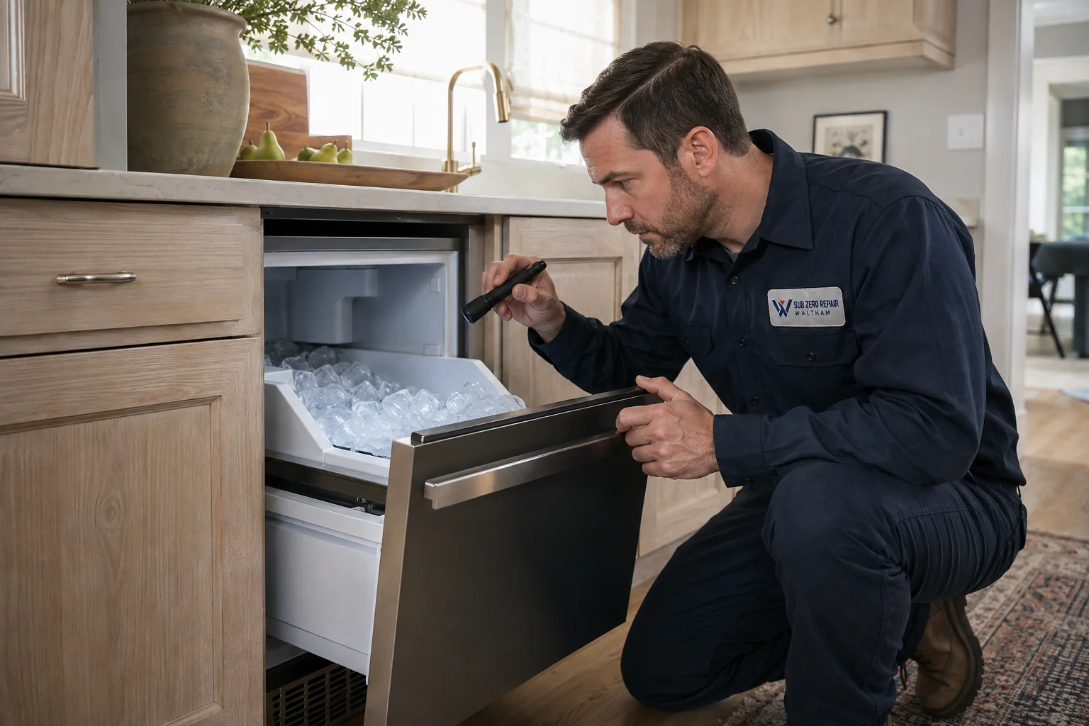Illustrative Viking ice maker service scene